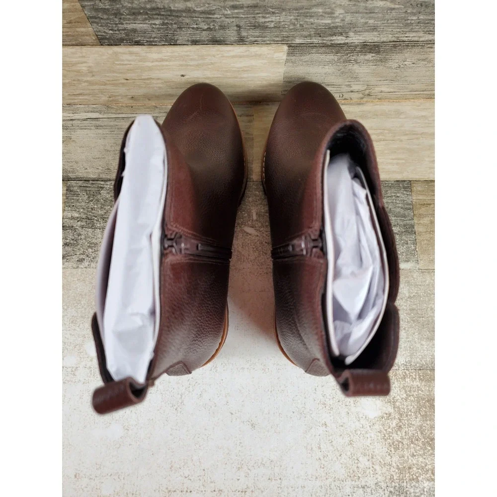 Vionic Aria 2.0 Womens Short Boots Sz 7.5 M Dark Brown Leather Wedge Side Zip